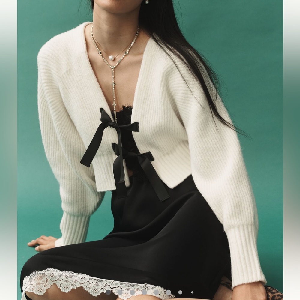 Anthropologie Rhea Bow-Front Crop Cardigan Sweater in White